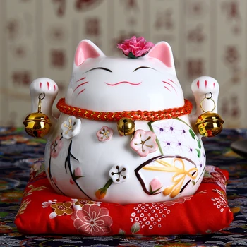 4.5 inch Japoneză Ceramice Norocos Pisica Maneki Neko Acasă Ornamente Decor, Cadouri de Afaceri Avere Pisica Caseta de Bani Feng Shui Ambarcațiuni