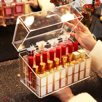 1 BUC Ruj Transparent Cutie de Depozitare Organizator Cosmetice Ruj Suport Cutie de Plastic Parfum Tampon de Bumbac Display Stand cu Capac