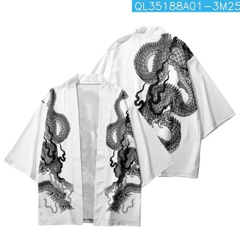 Liber De Desene Animate Dragon Chinezesc Imprimat Kimono Alb Pantaloni Scurți De Plajă Cardigan Casual De Vara Cuplu Femei Bărbați Haori Yukata Streetwear