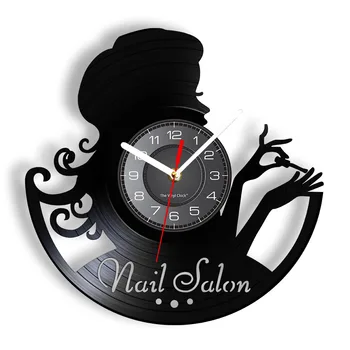 Salon de înfrumusețare disc de Vinil Ceas de Perete Manichiura Retro Ceas de Perete Idee de Cadou pentru Manichiurista Beauty Salon Nail Bar Arta de Perete Semn