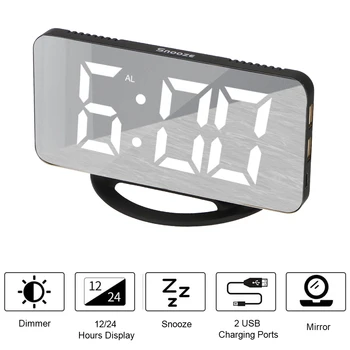 Copil Ceas cu Alarma Electronic Touch Amânare LED-uri de Mare Oglindă de Masă, Ceas de Perete Digital Desktop Clock Dual USB de Încărcare