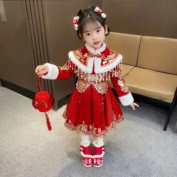 Tradițională Chineză antică pentru Copii Elegant Hanfu pentru Fete Copil Chinez-Broderie stil Retro Genunchi Lungime rochii