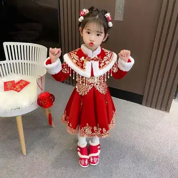 Tradițională Chineză antică pentru Copii Elegant Hanfu pentru Fete Copil Chinez-Broderie stil Retro Genunchi Lungime rochii
