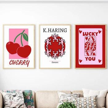 Regina Inimilor Poster Norocos Că Arta Print Cires Roz Roșu Panza Pictura Galerie Imagine Perete Pentru Camera De Zi Dormitor Decor Amuzant
