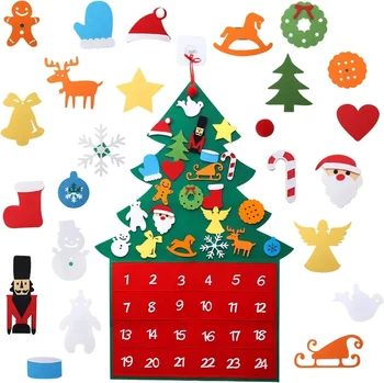 Simțit Pom de Crăciun Calendar Advent, cu 24 de Zile DIY Ornamente pentru Bradul de Crăciun Countdown Calendar cu Adeziv Transparent Cârlige