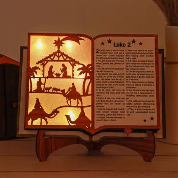 Religioase de Crăciun Ornamente Rustice din Lemn Carte cu Stand, Cu LED-uri Lumina Nașterii de Crăciun Ornamente Festive CONDUS de Vacanță Decor