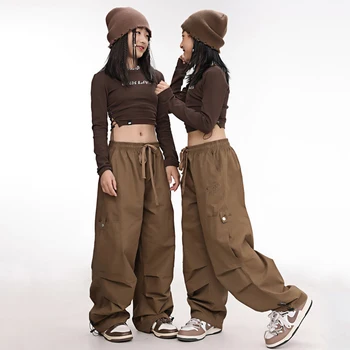 2023 Hip Hop Costume de Dans Pentru Copii Maro Culturilor Topuri Pantaloni Costum Fete Jazz Dans de Performanță de Scena Rave Haine DQS14928