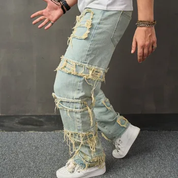 Oamenii Streetwear Elegant Rupt Patch Blugi Largi Pantaloni Sex Masculin Casual Straight Denim Pantaloni