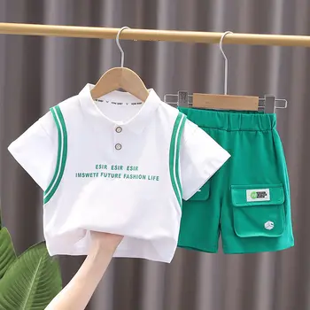 New Baby Imbracaminte de Vara Copii Copilul Băiat Maneci Scurte de Desene animate Litere T-shirt, Pantaloni de Moda de Haine pentru Sugari Set Trening