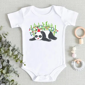 Fete Pentru Copii Costume Maneca Scurta Din Bumbac Salopeta Panda Lenes Crăciun Grafică Nou-Născut Seturi Baietel De Crăciun Pentru Sugari Vladan