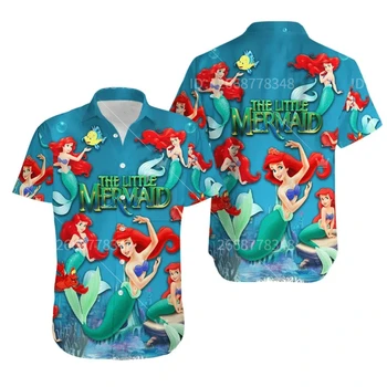 Mica Sirena Hawaii Tricou Ariel Moda cămașă cu mânecă scurtă, Ariel si Prietenii Butonul Până Camasi Disney cămașă Hawaiană