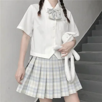 JK Uniformă de Bază Japoneză Student de sex Feminin Liber Maneca Scurta Tricou Arc Buton Femei Haine 2 Seturi de Piese pentru Femei Haine