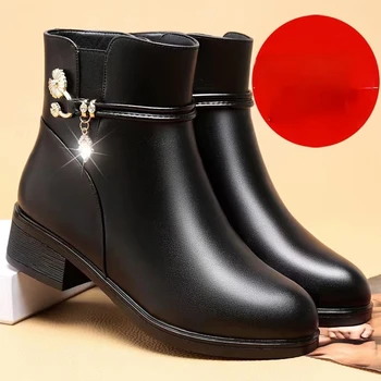Botas Mujer Platforma De Brand De Pluș Femei Cizme De Iarna Noua Runda Deget De La Picior Toc Gros Glezna Cizme Anti-Alunecare Cald Boot Piele Femei Pantofi