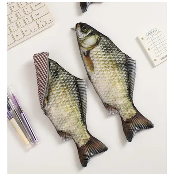 Capacitate Mare Caz Creion Drăguț Simulat Pește Sărat Amuzant Papetărie Caz Sac De Depozitare Student Rechizite Școlare