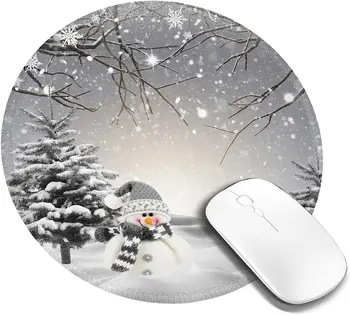 Runda Mouse Pad de Iarnă Drăguț om de Zăpadă Fulg de nea Scena Personalizate Gaming Mouse Mat Non-Alunecare Pad pentru Laptop Acasă 7.9 x 7.9 Inch