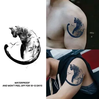 Tatuaj temporar autocolante tuș negru pisica element bărbați tatuaj fals brațul vițel autocolante simulat tatuaj de culoare