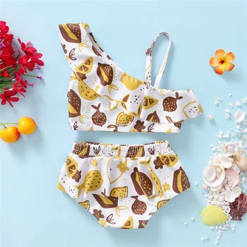 1-4 ani Copii Baby Girl costume de Baie, Haine Set Imprimare Off-Umăr de Sus + Jos de Vara Costume de baie