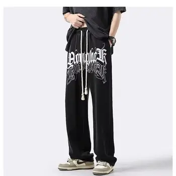 Stil American Scrisoare de Imprimare Direct Pantaloni Pentru Bărbați de Înaltă Stradă Pantaloni Largi Casual Joggeri Hip Hop Cordon y2k pantaloni de Trening
