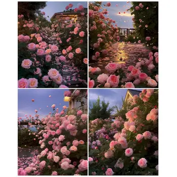 GATYZTORY Vopsea De Numere Flori de Colorat Cu Numere de Trandafir Roz Handpainted Pictura in Ulei Pe Panza Arta de Perete de Decorare Dormitor