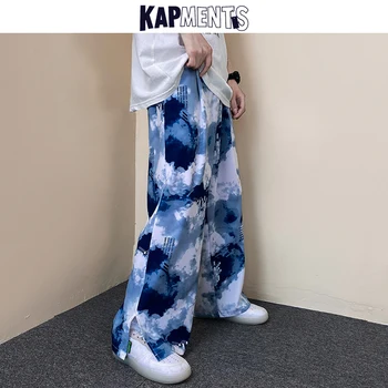KAPMENTS Bărbați Harajuku Tie Dye Designer Kpop pantaloni de Trening 2023 Mens Vintage Japoneză Streetwear Largi Joggeri de sex Masculin Pantaloni Drepte