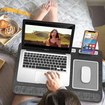 Multi Scop Birou Laptop Picior de Masă de Design de Dublu Groove Anti-Alunecare, Bar Încorporat Mouse Pad Folosi cu Canapea, Dormitor Portabil