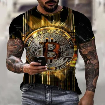 Bărbați Vara Moda Streetwear Bitcoin Model de Imprimare Casual Respirabil Pierde T-shirt Short Sleeve Crew Neck Top