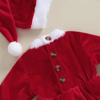 Crăciun Nou-născut Copilul Fetita Roșu Romper de Catifea Mos craciun Salopeta Pălărie Costume Craciun Costume Cosplay 0-24M