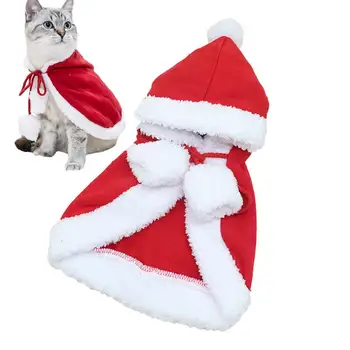 Costum de pisica Santa Coral Catifea Pisici cu Gluga Pelerina cu Banda Elastica Dress Up Haine pentru Petrecerea de Crăciun Temă de Călătorie Accesorii