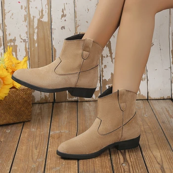 Pantofi pentru femei 2023 Iarna Fierbinte de Vânzare Aluneca pe la Jumătatea Vițel Cizme Femei Culoare Solidă a Subliniat Deget de la picior Turma Tocuri Indesata Roman Pantofi Femei