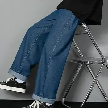 Barbati Pantaloni Lungi Retro Streetwear Bărbați Pantaloni Largi Picior cu Profundă Picioare Respirabil Tesatura Vrac se Potrivi Pantaloni Lungi pentru Confort