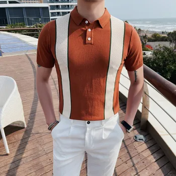 Summer essentials Tricou Polo barbati Maneca Scurta Top Tricot slim fit stripe împletit business casual tricou tricouri de moda pentru bărbați