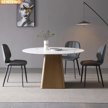 Designer de Lux rundă de bucătărie de Marmură Rock Placa de mese set masa 4 scaune mesas comedor mobilier meuble marbre oțel Carbon de bază