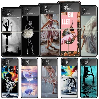 Balerina Dans Balet la Șocuri Greu de Caz Pentru Samsung Galaxy Z Flip 4 5 3 5G Telefon Acopere Z Flip3 Flip4 Flip5 Negru Fundas