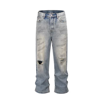 Y2k Streetwear Spălat Epocă Gaura Deteriorat Blue Jeans pentru Bărbați și Femei Drept Pantalones Hombre Largi Pantaloni din Denim Supradimensionat
